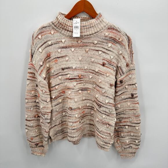 LOFT NWT Mock Neck Bobble Ivory Brown Sweater // S - Picture 3 of 9